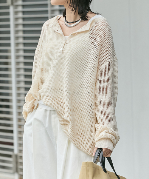 JOURNAL STANDARD(ジャーナルスタンダード)の「《追加》ヘンリーメッシュニット(ニット/セーター・レディース・ブラック/ライトグレー/アイボリー・FREE)」の2枚目の写真