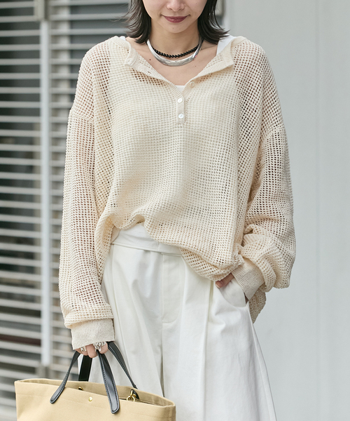 JOURNAL STANDARD(ジャーナルスタンダード)の「《追加》ヘンリーメッシュニット(ニット/セーター・レディース・ブラック/ライトグレー/アイボリー・FREE)」の20枚目の写真