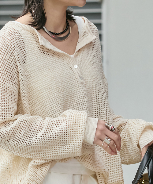 JOURNAL STANDARD(ジャーナルスタンダード)の「《追加》ヘンリーメッシュニット(ニット/セーター・レディース・ブラック/ライトグレー/アイボリー・FREE)」の18枚目の写真