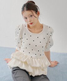 Chico（チコ）の「【SALON by Chico】5分袖ドットバルーンペプラムパワショルニット（ニット/セーター）」