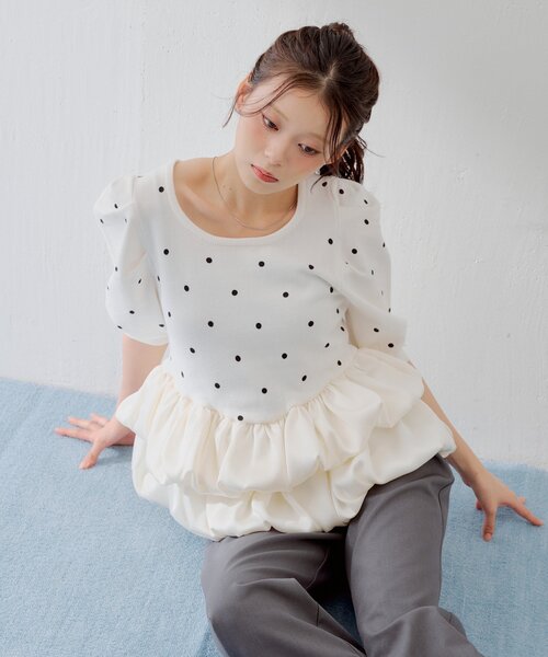 Chico(チコ)の「【SALON by Chico】5分袖ドットバルーンペプラムパワショルニット(ニット/セーター・レディース・ブルー系その他6/アイボリー/ブラック系その他3/グレー/グレー系その他3・FREE)」の9枚目の写真