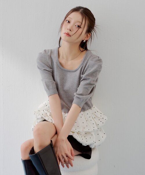 Chico(チコ)の「【SALON by Chico】5分袖ドットバルーンペプラムパワショルニット(ニット/セーター・レディース・ブルー系その他6/アイボリー/ブラック系その他3/グレー/グレー系その他3・FREE)」の10枚目の写真