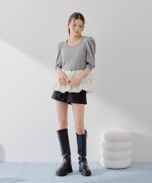 Chico(チコ)の「【SALON by Chico】5分袖ドットバルーンペプラムパワショルニット(ニット/セーター・レディース・ブルー系その他6/アイボリー/ブラック系その他3/グレー/グレー系その他3・FREE)」の11枚目の写真