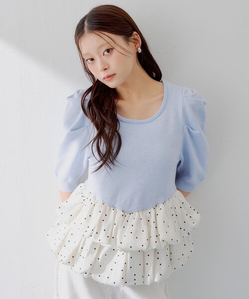 Chico(チコ)の「【SALON by Chico】5分袖ドットバルーンペプラムパワショルニット(ニット/セーター・レディース・ブルー系その他6/アイボリー/ブラック系その他3/グレー/グレー系その他3・FREE)」の15枚目の写真