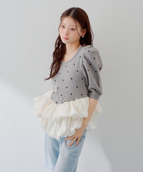 Chico(チコ)の「【SALON by Chico】5分袖ドットバルーンペプラムパワショルニット(ニット/セーター・レディース・ブルー系その他6/アイボリー/ブラック系その他3/グレー/グレー系その他3・FREE)」の22枚目の写真