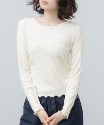 花柄メローカットソー / 花柄 春服 秋服 冬服 長袖 ワッフル ロンT コットン ロングスリーブ ガーリー 韓国コーデ アイボリー オフホワイト グレー 白 レイヤード