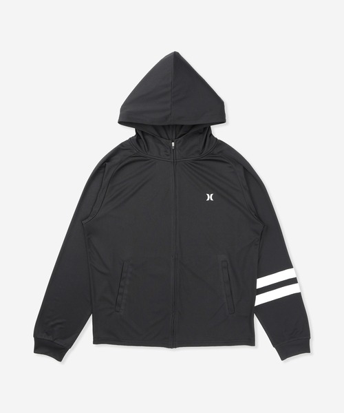 Hurley (ハーレー)の「【Hurley:ハーレー】ジップアップラッシュパーカー UPF50+×速乾×遮熱機能 ラッシュフーディー RASH ICON BP ZIP UP HOODIE(ラッシュガード・メンズ・ホワイト/チャコールグレー/ブラック・LARGE/MEDIUM/SMALL/X-LARGE)」の1枚目の写真