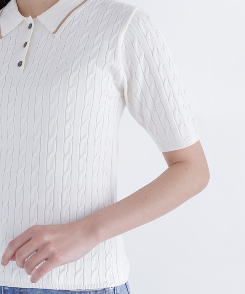 NATURAL BEAUTY BASIC(ナチュラルビューティーベーシック)の「ケーブルポロニット(ポロシャツ・レディース・ネイビー/オフホワイト/レッド・フリ-)」の13枚目の写真