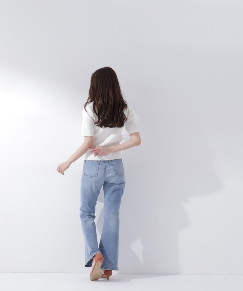 NATURAL BEAUTY BASIC(ナチュラルビューティーベーシック)の「ケーブルポロニット(ポロシャツ・レディース・ネイビー/オフホワイト/レッド・フリ-)」の7枚目の写真