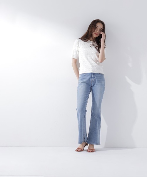 NATURAL BEAUTY BASIC(ナチュラルビューティーベーシック)の「ケーブルポロニット(ポロシャツ・レディース・ネイビー/オフホワイト/レッド・フリ-)」の8枚目の写真