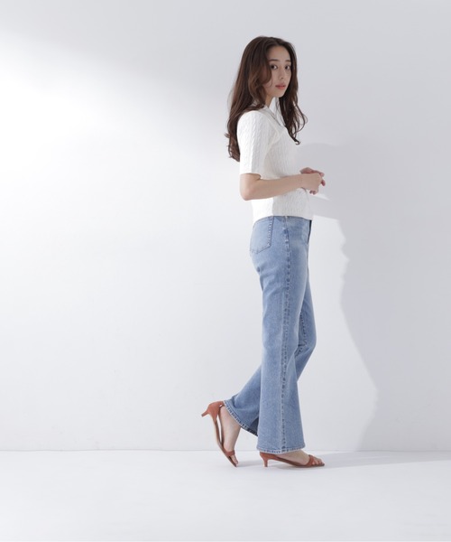 NATURAL BEAUTY BASIC(ナチュラルビューティーベーシック)の「ケーブルポロニット(ポロシャツ・レディース・ネイビー/オフホワイト/レッド・フリ-)」の9枚目の写真