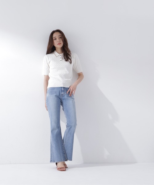 NATURAL BEAUTY BASIC(ナチュラルビューティーベーシック)の「ケーブルポロニット(ポロシャツ・レディース・ネイビー/オフホワイト/レッド・フリ-)」の5枚目の写真