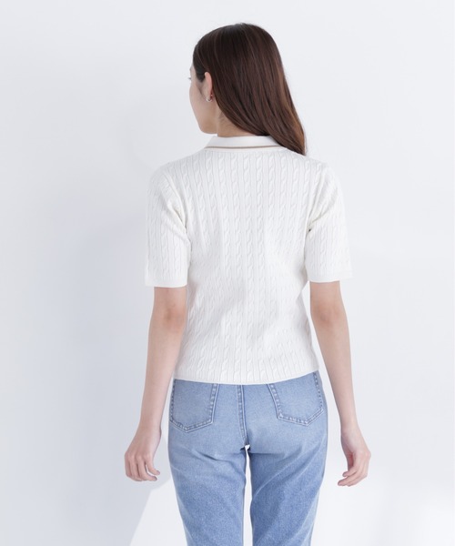 NATURAL BEAUTY BASIC(ナチュラルビューティーベーシック)の「ケーブルポロニット(ポロシャツ・レディース・ネイビー/オフホワイト/レッド・フリ-)」の11枚目の写真