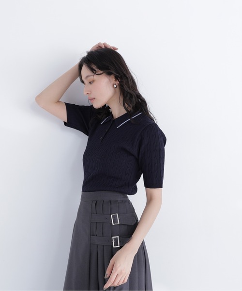 NATURAL BEAUTY BASIC(ナチュラルビューティーベーシック)の「ケーブルポロニット(ポロシャツ・レディース・ネイビー/オフホワイト/レッド・フリ-)」の18枚目の写真