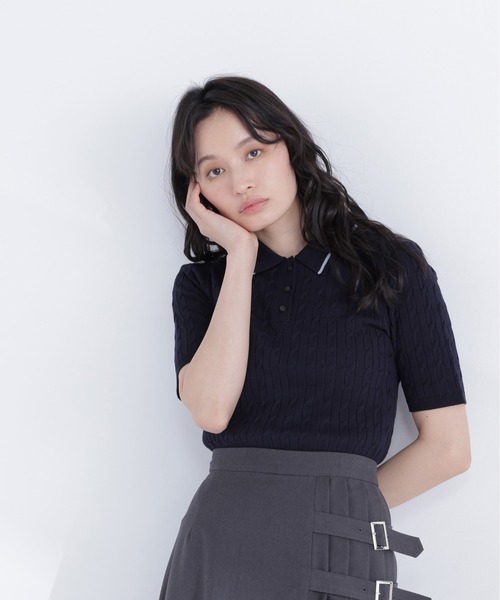 NATURAL BEAUTY BASIC(ナチュラルビューティーベーシック)の「ケーブルポロニット(ポロシャツ・レディース・ネイビー/オフホワイト/レッド・フリ-)」の20枚目の写真