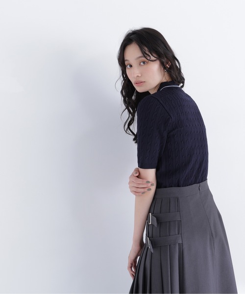 NATURAL BEAUTY BASIC(ナチュラルビューティーベーシック)の「ケーブルポロニット(ポロシャツ・レディース・ネイビー/オフホワイト/レッド・フリ-)」の22枚目の写真