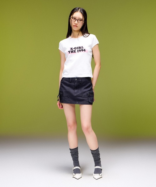 X-girl(エックスガール)の「MULTI POCKET MINI SKIRT(スカート・レディース・ブラック/カモフラージュ・S/M)」の7枚目の写真