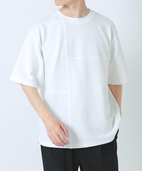 ITEMS URBANRESEARCH(アイテムズ アーバンリサーチ)の「シャドーパターンキリカエ半袖Tシャツ(Tシャツ/カットソー・メンズ・オリーブ/ブラック/ベージュ/ホワイト・LARGE/MEDIUM)」の1枚目の写真