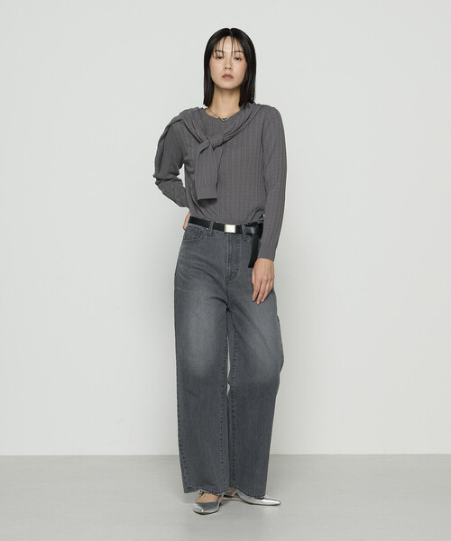 COMME CA(コムサ)の「〔 TALLサイズ 〕 コットンダルストレッチ ケーブルプルオーバー(ニット/セーター・レディース・グレー/ブルー/キナリ・15号)」の4枚目の写真