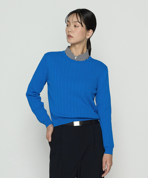 COMME CA(コムサ)の「〔 TALLサイズ 〕 コットンダルストレッチ ケーブルプルオーバー(ニット/セーター・レディース・グレー/ブルー/キナリ・15号)」の9枚目の写真
