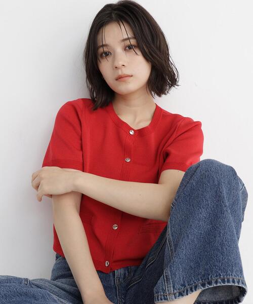 NATURAL BEAUTY BASIC（ナチュラルビューティーベーシック）の「【追加生産】シルクブレンドカーディガン半袖（カーディガン/ボレロ・レディース・ピンク/ダークブラウン/ネイビー/レッド・ﾌﾘ-/FREE）」の4枚目の写真