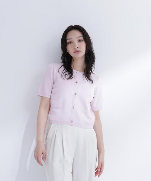 NATURAL BEAUTY BASIC（ナチュラルビューティーベーシック）の「【追加生産】シルクブレンドカーディガン半袖（カーディガン/ボレロ・レディース・ピンク/ダークブラウン/ネイビー/レッド・ﾌﾘ-/FREE）」の3枚目の写真