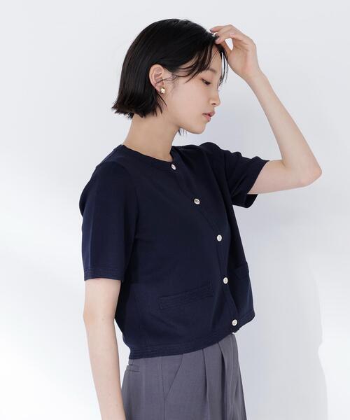 NATURAL BEAUTY BASIC（ナチュラルビューティーベーシック）の「【追加生産】シルクブレンドカーディガン半袖（カーディガン/ボレロ・レディース・ピンク/ダークブラウン/ネイビー/レッド・ﾌﾘ-/FREE）」の5枚目の写真
