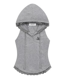 【日本未発売/WEB限定】MUCENT(ムセント)/アセン レース スリムフィット フード スリーブレス タンクトップ/ASEN LACE SLIM HOOD SLEEVELESS