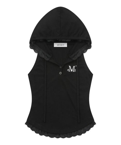 MUCENT(ムセント)の「【日本未発売/WEB限定】MUCENT(ムセント)/アセン レース スリムフィット フード スリーブレス タンクトップ/ASEN LACE SLIM HOOD SLEEVELESS(Tシャツ/カットソー・レディース・グレー/ホワイト/ブラック・FREE)」の10枚目の写真