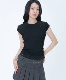 Hannah button layered short sleeve BLACK