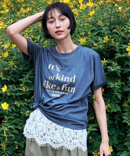 ANY(エニィ)の「シアーネップロゴTシャツ(Tシャツ/カットソー・レディース・ブラック系/グリーン系/ベージュ系/ブルー系・F)」の4枚目の写真