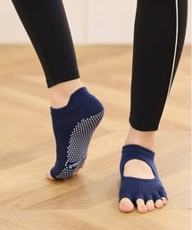 [ヨガ・ピラティス]綿混すべり止め付き甲開きフィンガーレス5本指ソックス