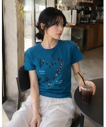 ラッシュオブタイムプリントスリムフィット半袖Tシャツターコイズミント