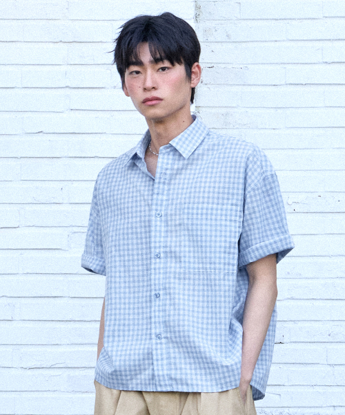 F.ILLUMINATE(フィルミネイト)の「セミクロップチェックハーフシャツ-スカイブルー(シャツ/ブラウス・メンズ・その他・SMALL/MEDIUM/LARGE)」の17枚目の写真