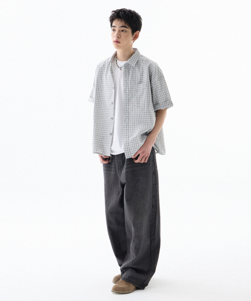 F.ILLUMINATE(フィルミネイト)の「セミクロップチェックハーフシャツ-スカイブルー(シャツ/ブラウス・メンズ・その他・SMALL/MEDIUM/LARGE)」の12枚目の写真