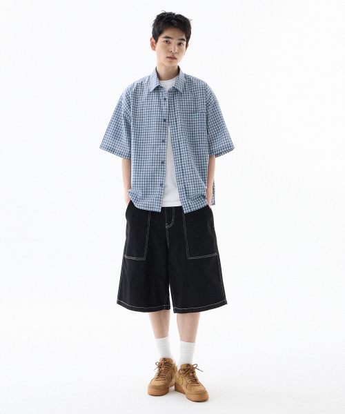 F.ILLUMINATE(フィルミネイト)の「セミクロップチェックハーフシャツ-スカイブルー(シャツ/ブラウス・メンズ・その他・SMALL/MEDIUM/LARGE)」の11枚目の写真