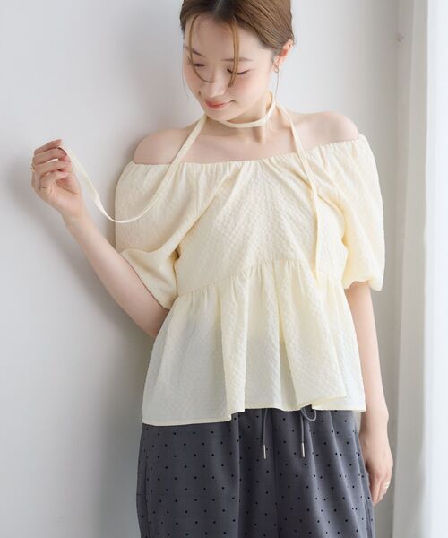 RETRO GIRL(レトロガール)の「チョーカー付2wayペプラムブラウス(シャツ/ブラウス・レディース・ナチュラル/ブラック/イエロー・FREE)」の1枚目の写真