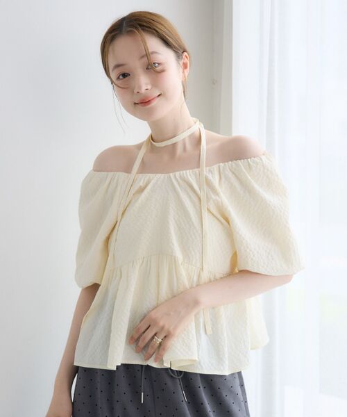 RETRO GIRL(レトロガール)の「チョーカー付2wayペプラムブラウス(シャツ/ブラウス・レディース・ナチュラル/ブラック/イエロー・FREE)」の7枚目の写真