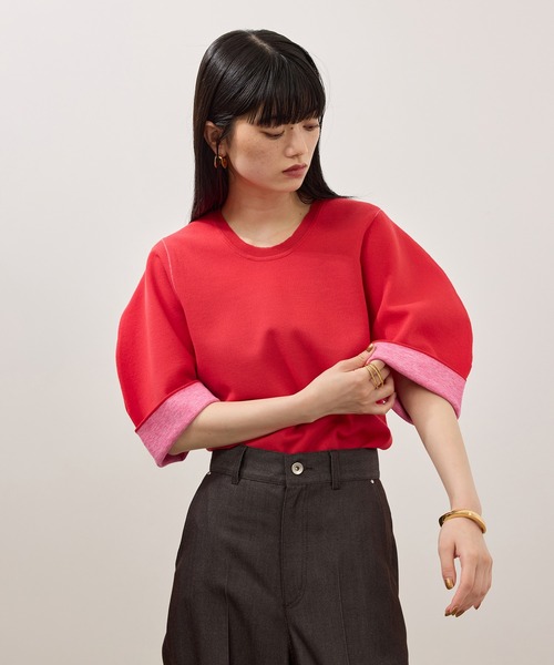 ADAM ET ROPE'(アダムエロペ)の「【サステナブル】ダブルフェイスニットトップス(ニット/セーター・レディース・ブラック/チャコールグレー/レッド・FREE)」の3枚目の写真