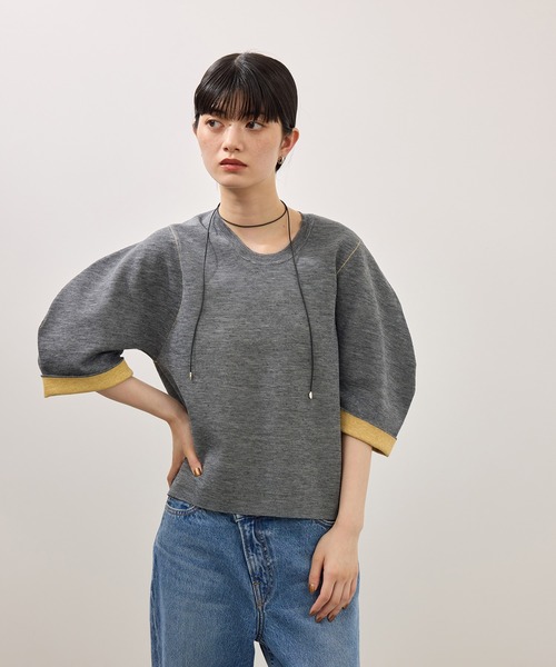 ADAM ET ROPE'(アダムエロペ)の「【サステナブル】ダブルフェイスニットトップス(ニット/セーター・レディース・ブラック/チャコールグレー/レッド・FREE)」の16枚目の写真