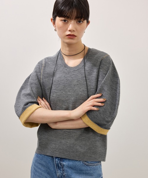 ADAM ET ROPE'(アダムエロペ)の「【サステナブル】ダブルフェイスニットトップス(ニット/セーター・レディース・ブラック/チャコールグレー/レッド・FREE)」の17枚目の写真