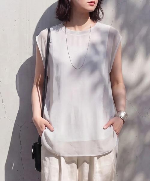 SELECT LEVERY(セレクトリベリー)の「シアードッキングレイヤードTシャツ(Tシャツ/カットソー・レディース・グレー/アイボリー/ブラック・FREE)」の3枚目の写真