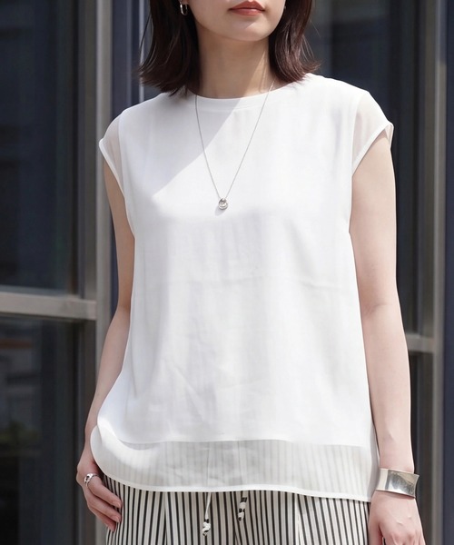 SELECT LEVERY(セレクトリベリー)の「シアードッキングレイヤードTシャツ(Tシャツ/カットソー・レディース・グレー/アイボリー/ブラック・FREE)」の1枚目の写真