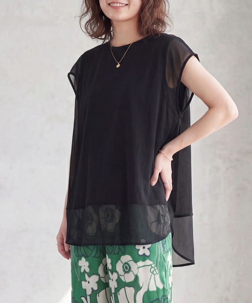 SELECT LEVERY(セレクトリベリー)の「シアードッキングレイヤードTシャツ(Tシャツ/カットソー・レディース・グレー/アイボリー/ブラック・FREE)」の2枚目の写真