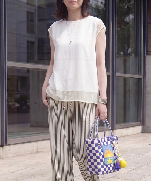 SELECT LEVERY(セレクトリベリー)の「シアードッキングレイヤードTシャツ(Tシャツ/カットソー・レディース・グレー/アイボリー/ブラック・FREE)」の4枚目の写真