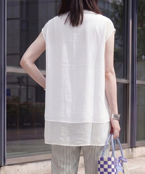 SELECT LEVERY(セレクトリベリー)の「シアードッキングレイヤードTシャツ(Tシャツ/カットソー・レディース・グレー/アイボリー/ブラック・FREE)」の7枚目の写真