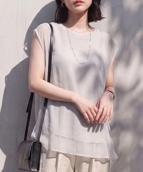SELECT LEVERY(セレクトリベリー)の「シアードッキングレイヤードTシャツ(Tシャツ/カットソー・レディース・グレー/アイボリー/ブラック・FREE)」の8枚目の写真