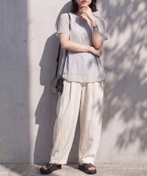SELECT LEVERY(セレクトリベリー)の「シアードッキングレイヤードTシャツ(Tシャツ/カットソー・レディース・グレー/アイボリー/ブラック・FREE)」の9枚目の写真