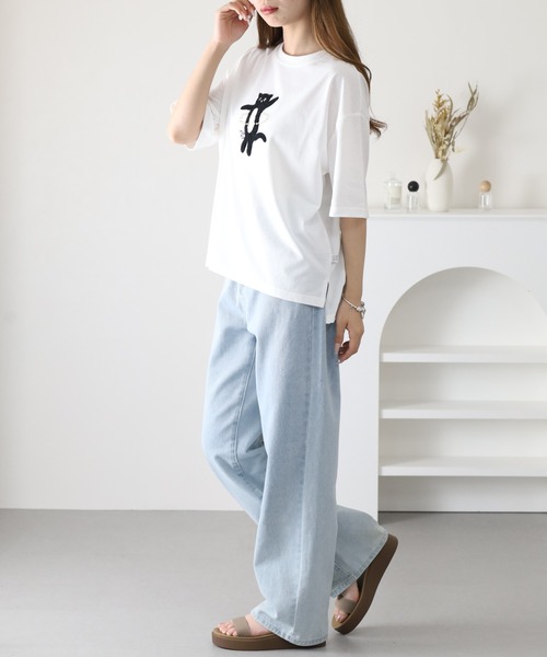 FUNALIVE(ファンアライブ)の「フラフープネコプルオーバー 半端袖(Tシャツ/カットソー・レディース・イエロー/オフホワイト/ライトブルー・M/L)」の9枚目の写真