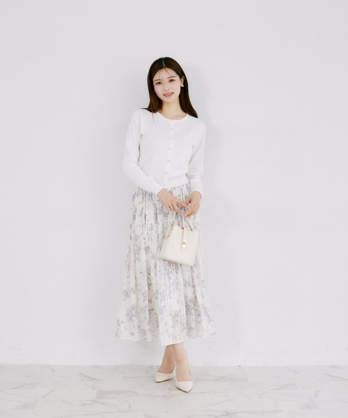 tocco closet（トッコ　クローゼット）の「ラメドビーストライプ×リボンフラワープリントプリーツスカート（スカート・レディース・オフホワイト/ブラウン/ブラック・M）」の4枚目の写真
